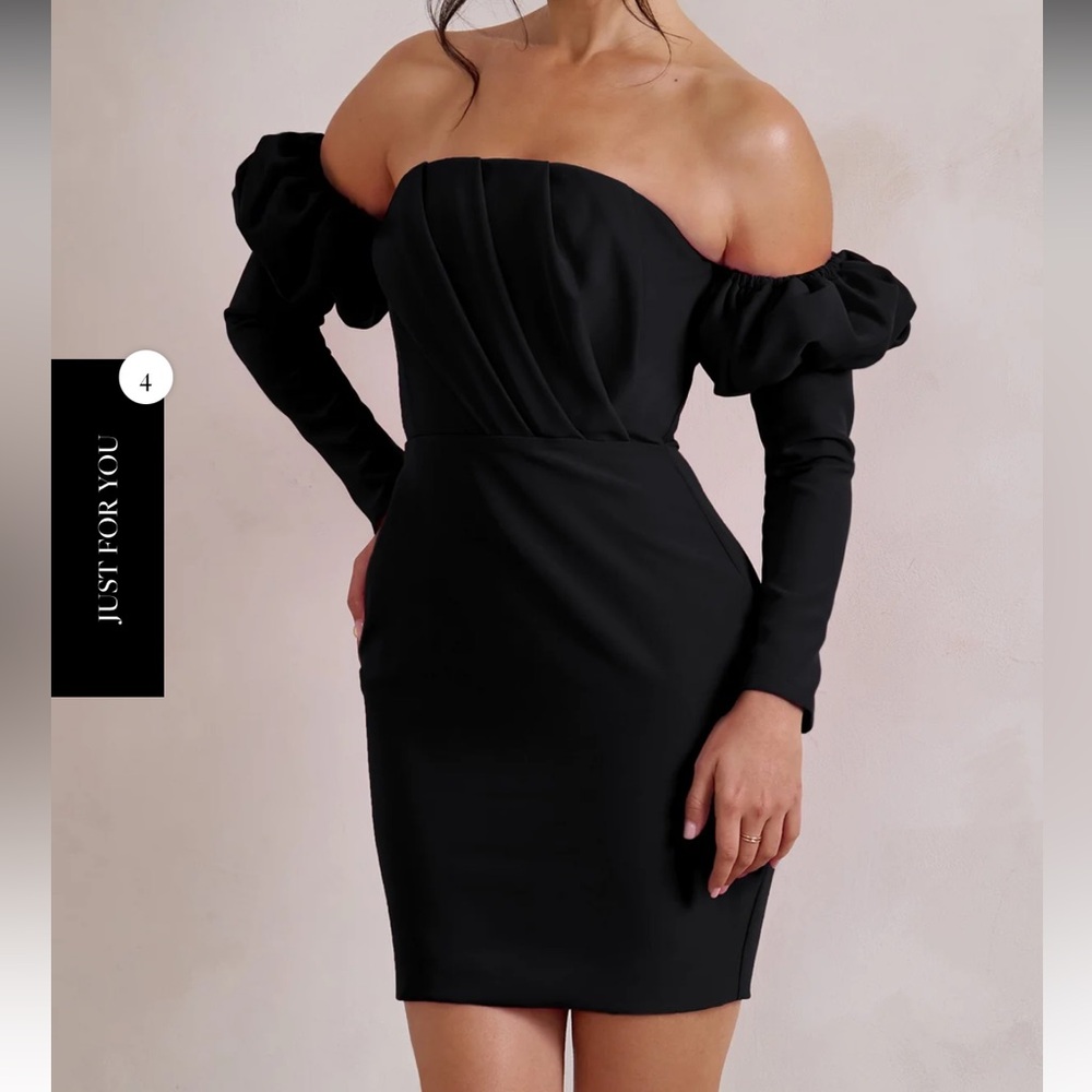 NWT Club london Black Bardot Puff Long Sleove Mini Dress BLACK